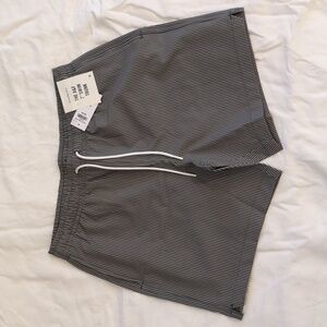NWT Abercrombie Pull-On Seersucker Swim Trunk, M, Olive Green Stripe